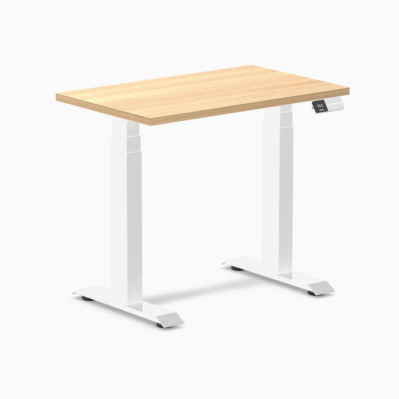 Desky Dual Mini Sit Stand Desk 800x500 Sublime Teak Desktop and White Frame