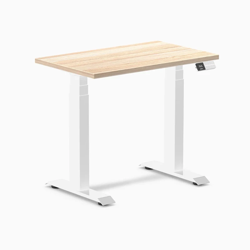 Desky Dual Mini Sit Stand Desk 800x500 Classic Oak Desktop and White Frame