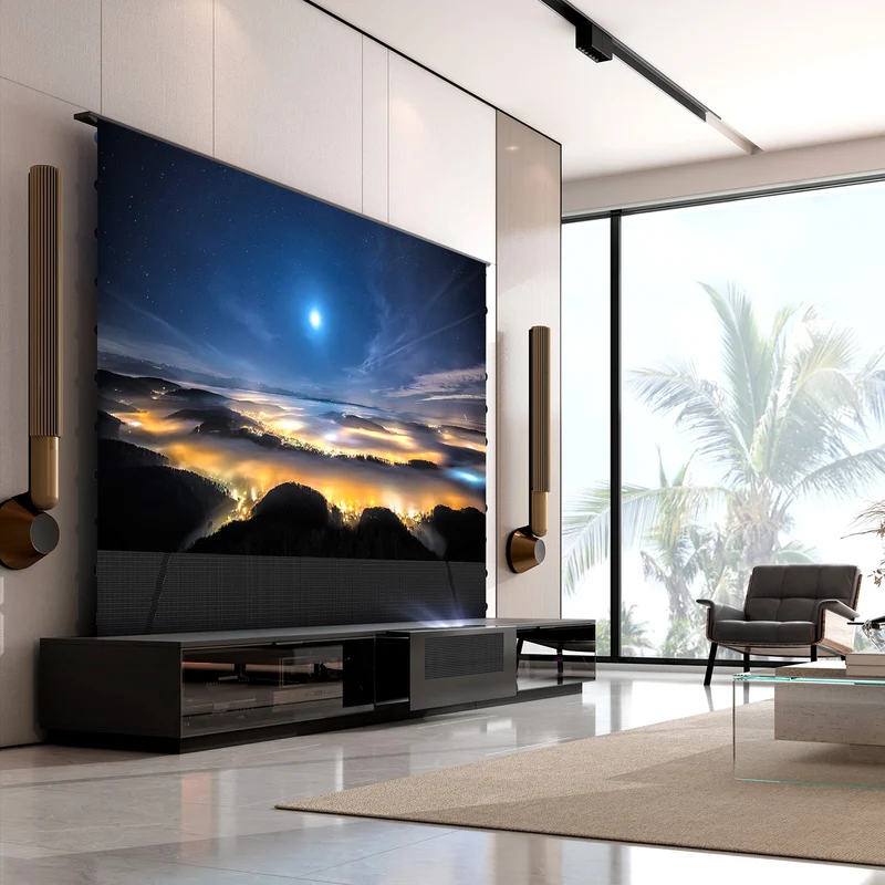 NothingProjector Berlin Motorized Laser TV Cabinet with Glass Doors for UST Projector (Pre-Assembled)