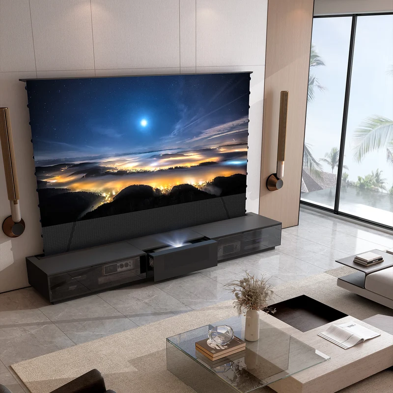 NothingProjector Berlin Motorized Laser TV Cabinet with Glass Doors for UST Projector (Pre-Assembled)