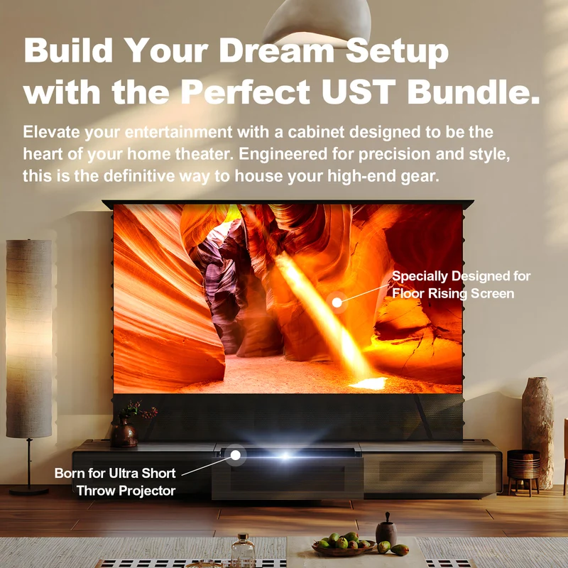 Shore Wood Grain TV Cabinet for Ultra Short Throw Projector (Pre-Assembled)