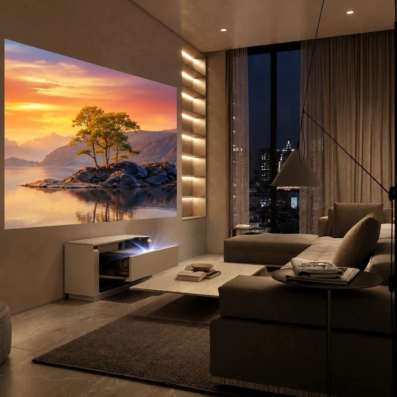 Shore Smart Matte UST Projector Cabinet Flip Design for Wall-Mounted Screens