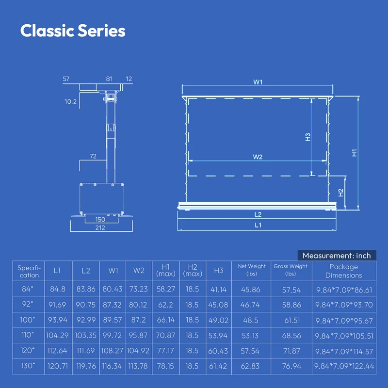 84''-130'' NothingProjector PET Crystal Classic 85% ALR Motorized Floor Rising Screen For Ultra Short Throw Projector