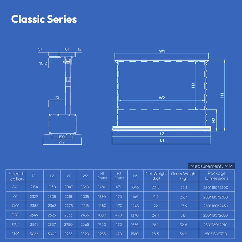 84''-130'' NothingProjector PET Crystal Classic 85% ALR Motorized Floor Rising Screen For Ultra Short Throw Projector