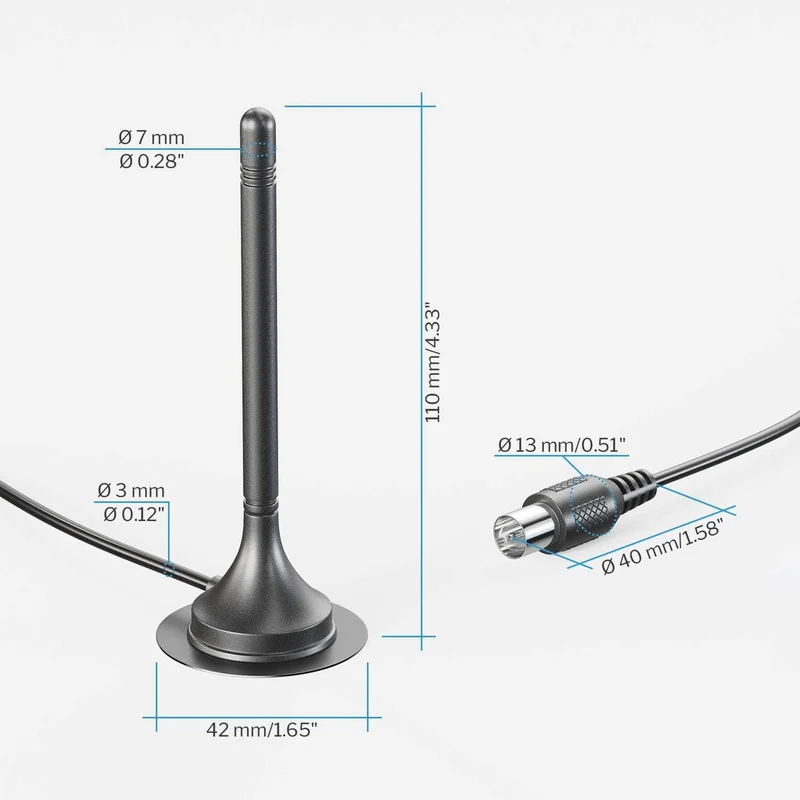 DVB-T/T2-Antenne - TV- und Radio-Empfang - 3 m Kabellänge - schmale Version