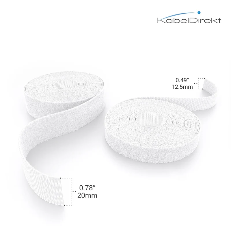 Klett-Kabelbinder – frei zuschneidbare, wiederverwendbare Klettband-Rolle, 20 mm breit, weiß