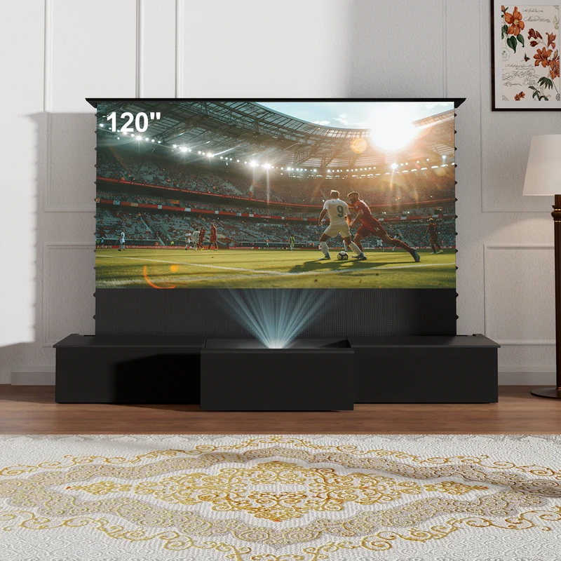 100"-120" Shore Black Motorized Laser TV Flat Pack Cabinet