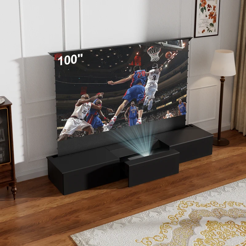 100"-120" Shore Black Motorized Laser TV Flat Pack Cabinet