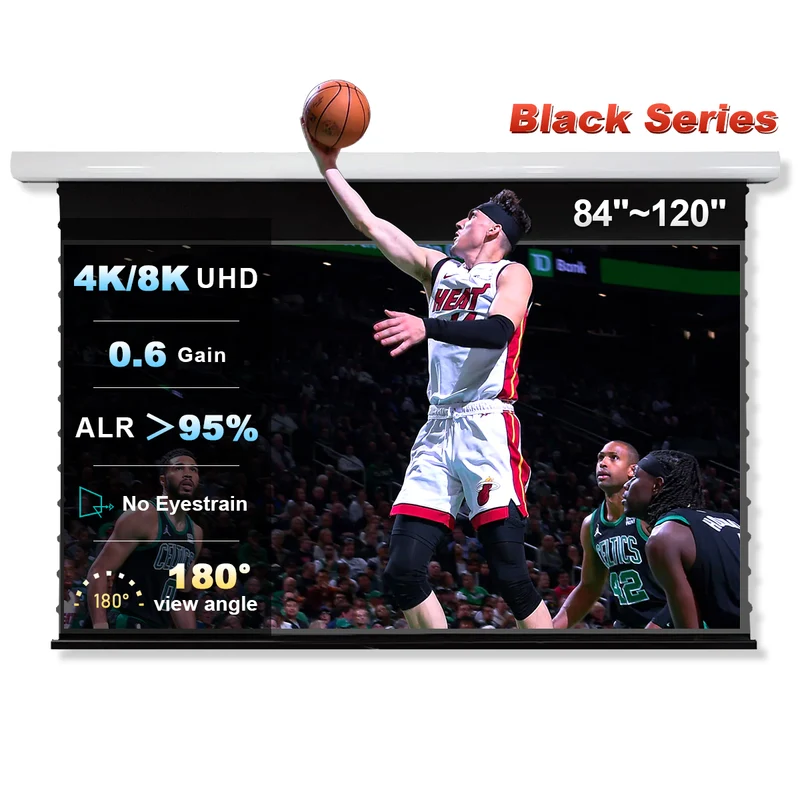 84"-120" NothingProjector Black Series Slimline Motorized Tension Drop Down 95% ALR Projector Screen