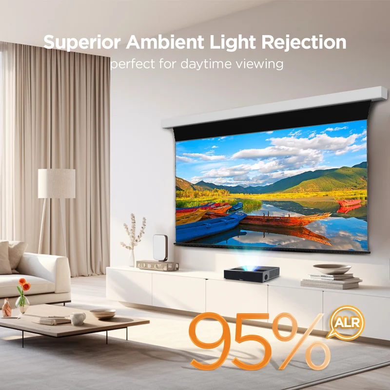 84"-120" NothingProjector Black Series Slimline Motorized Tension Drop Down 95% ALR Projector Screen