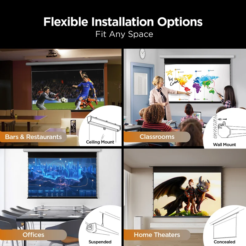 84"-120" NothingProjector Black Series Slimline Motorized Tension Drop Down 95% ALR Projector Screen