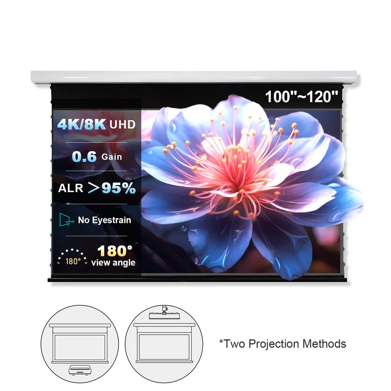 84"-120" NothingProjector Black Series Slimline Motorized Tension Drop Down 95% ALR Projector Screen
