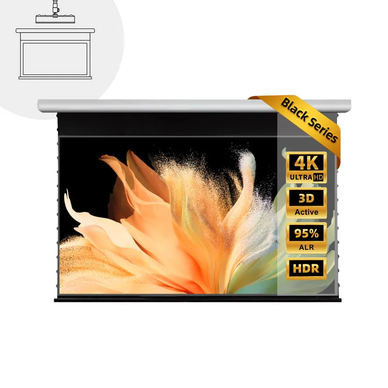 84"-120" NothingProjector Black Series Slimline Motorized Tension Drop Down 95% ALR Projector Screen