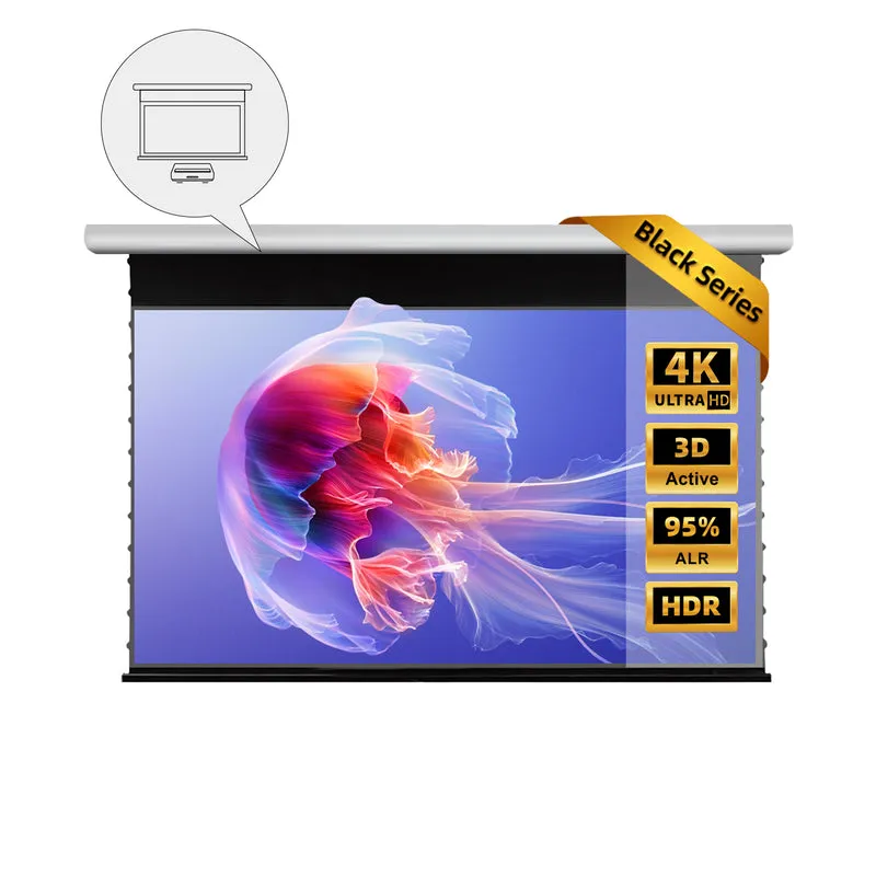 84"-120" NothingProjector Black Series Slimline Motorized Tension Drop Down 95% ALR Projector Screen