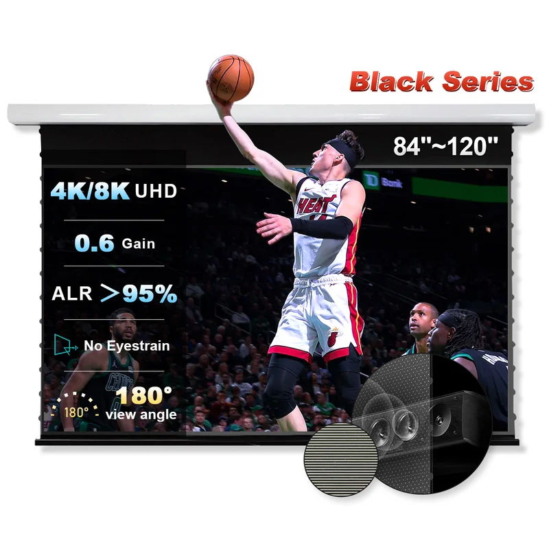 84"-120" NothingProjector Black Series Slimline Motorized Tension Drop Down 95% ALR Projector Screen
