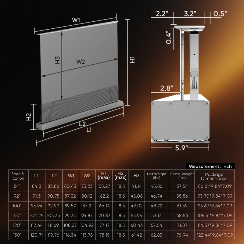 120 Inch NothingProjector Black Series Motorized Floor Rising 95% ALR Projector Screen