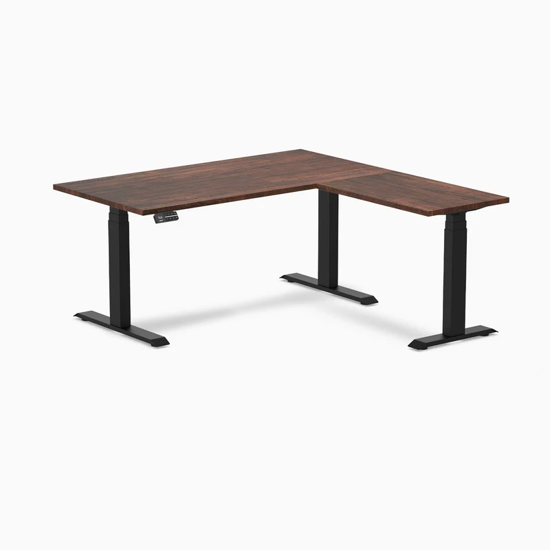 Desky Bamboo L-Shape Sit Stand Desk 150x155cm (American Rustic Pine Top/Matte Black Leg)