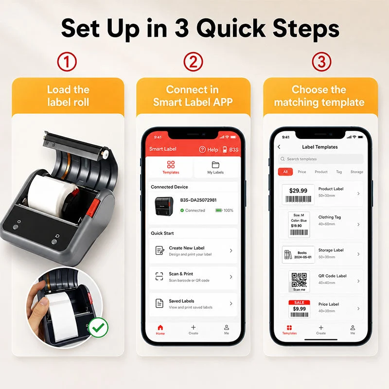 NIIMBOT B3S Label Printer Connect with Mobile and PC