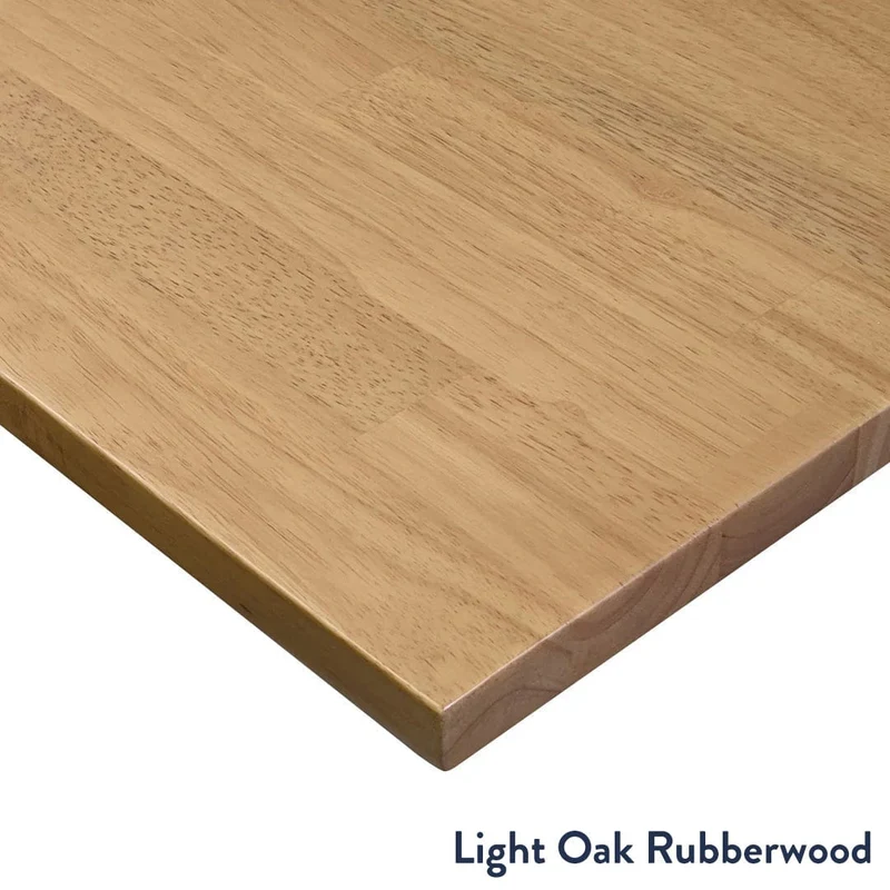 Desky Rubberwood L-Shape Sit Stand Desk 180 x 175 cm Light Oak Top and Matte Black Leg