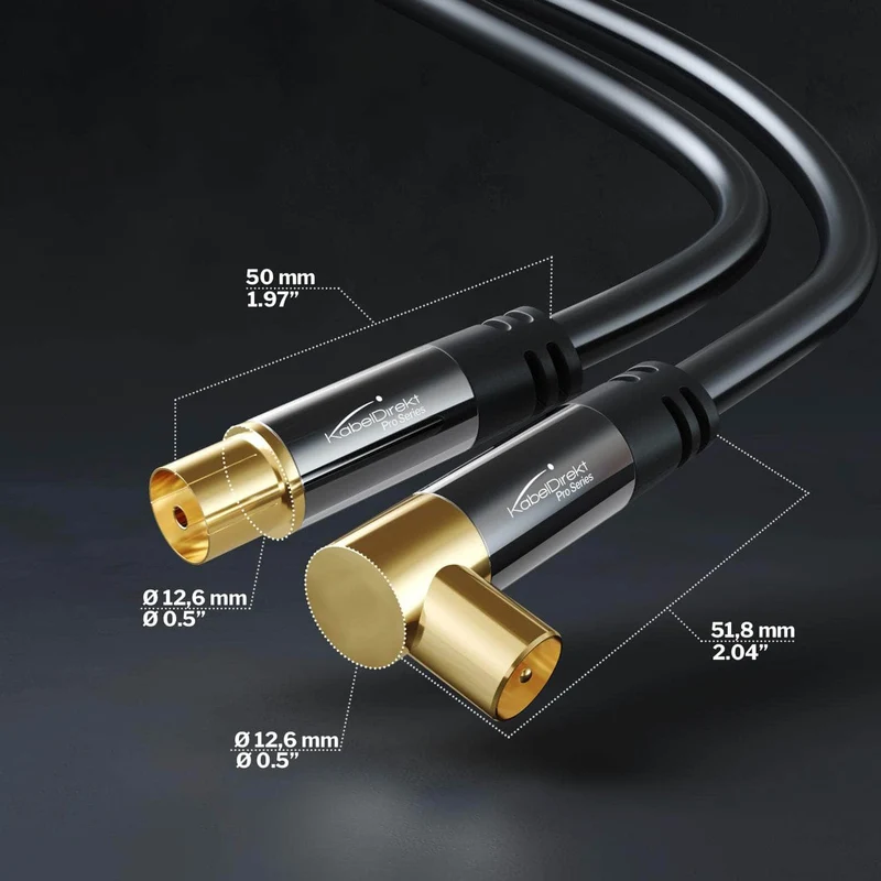 Antennenkabel – 90° gewinkelter Koax Stecker > gerade Koax Buchse