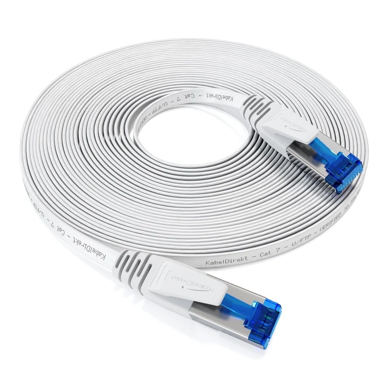 Cat 7 Ethernet- & Netzwerkkabel flach - weiß - 10 Gbit/s mit RJ45-Stecker