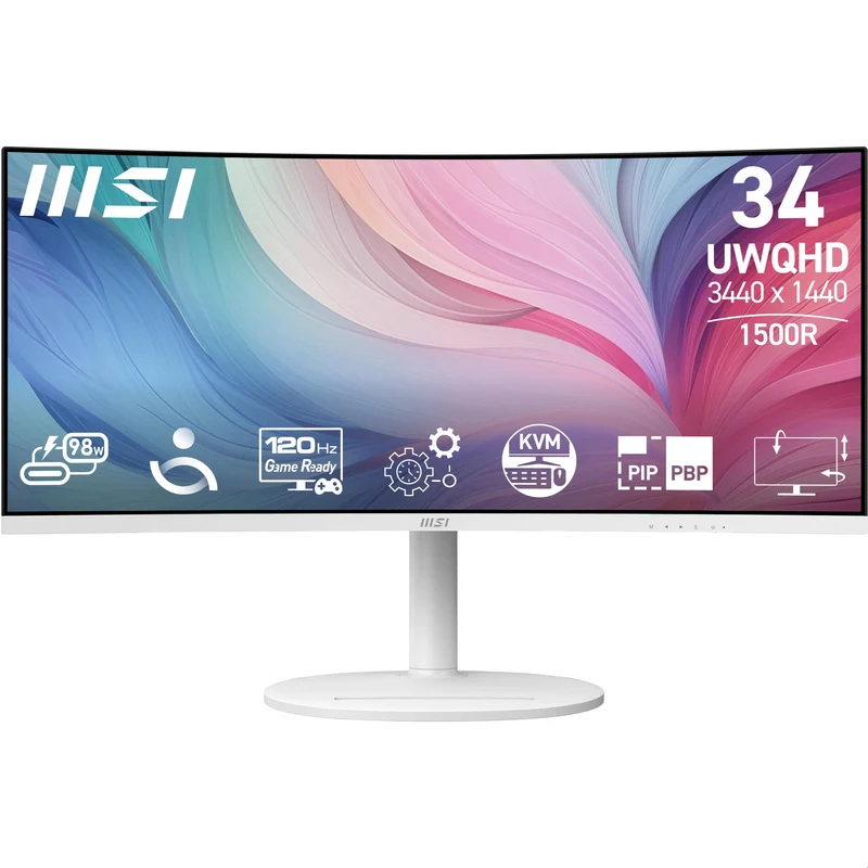 MSI Modern MD342CQPW 34" UWQHD 120Hz USB-C 98W Curved Professional Monitor (White)