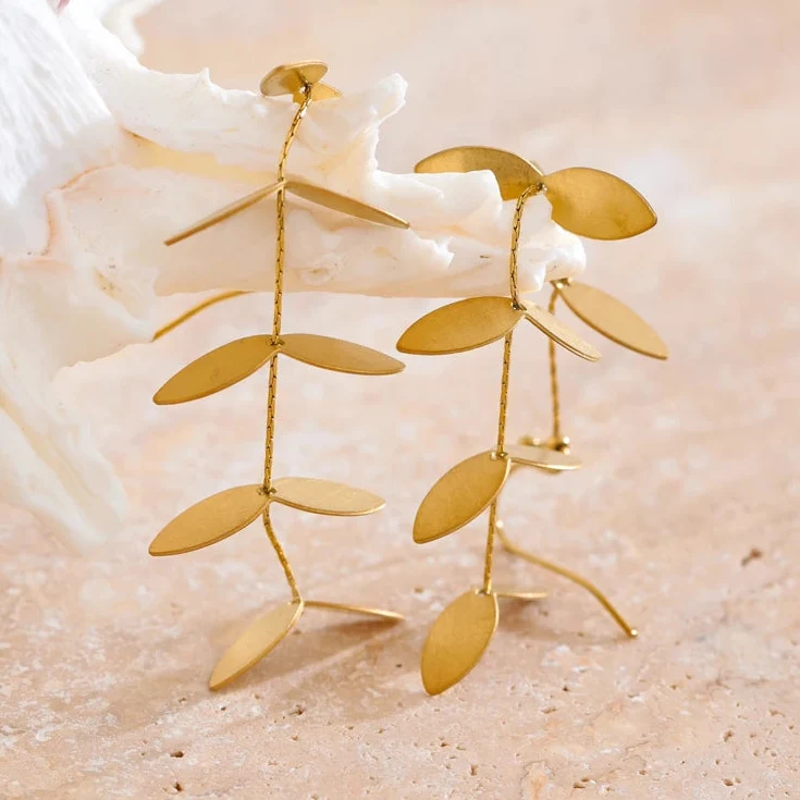 Gilded Eucalyptus Drop Earrings