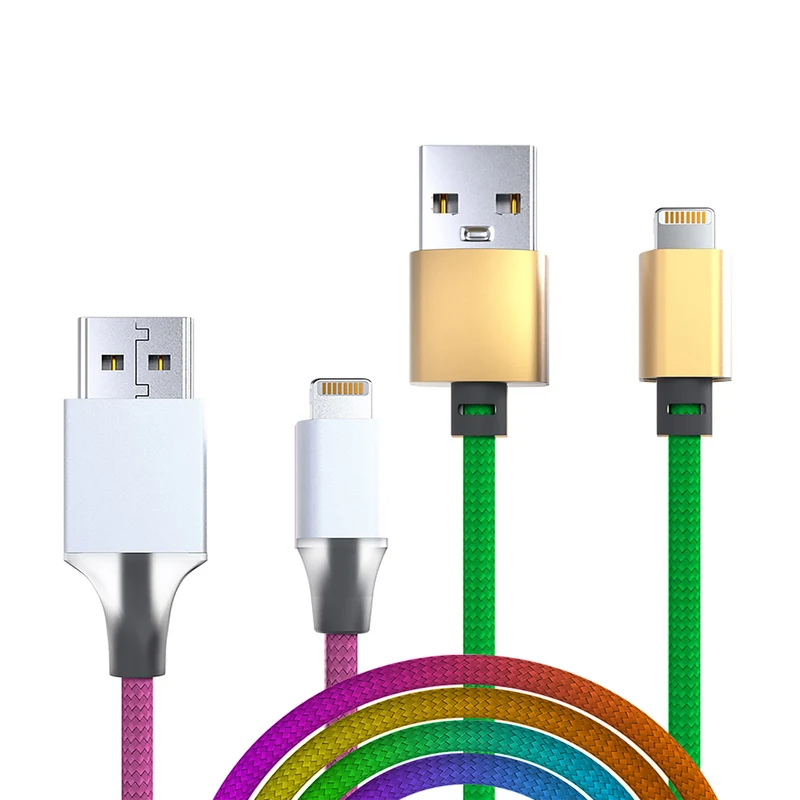 Laser 2m (2-pack) MFi Lightning to USB-A Cable Nylon Braid (Rainbow)