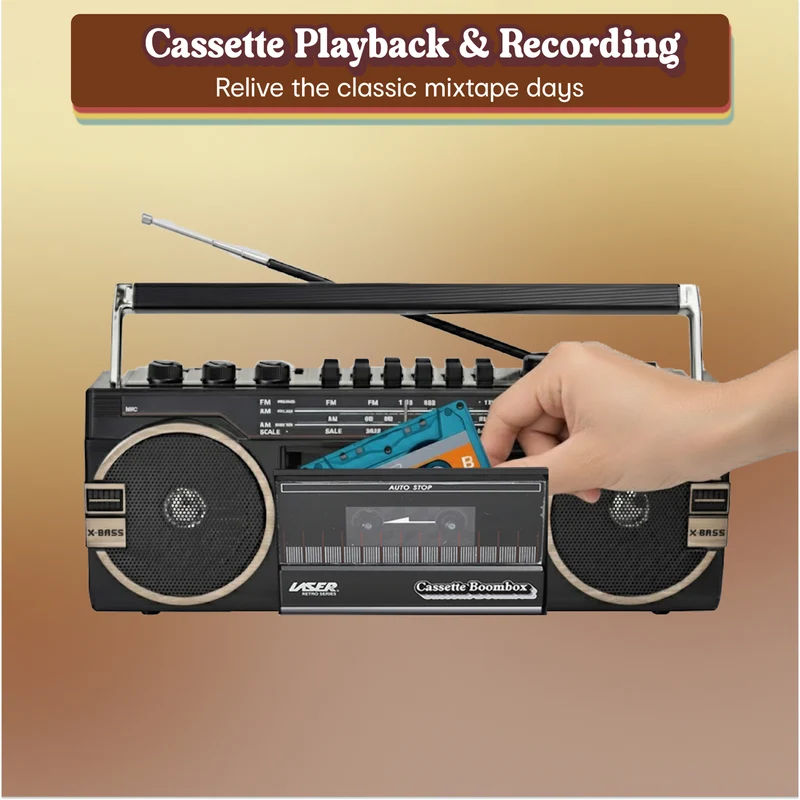 Laser Portable Cassette Boombox with AM/FM Radio