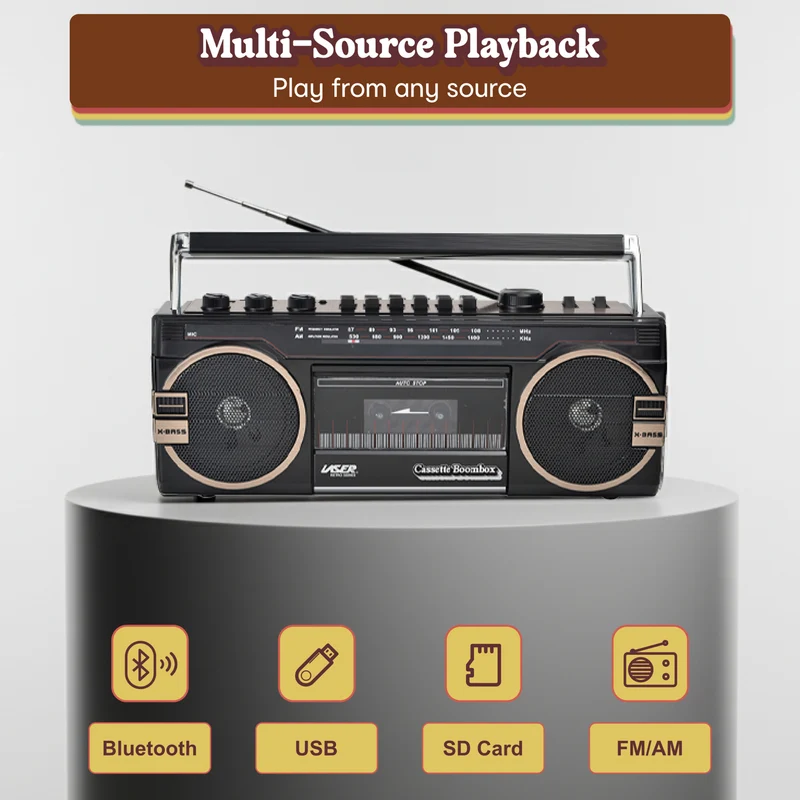 Laser Portable Cassette Boombox with AM/FM Radio