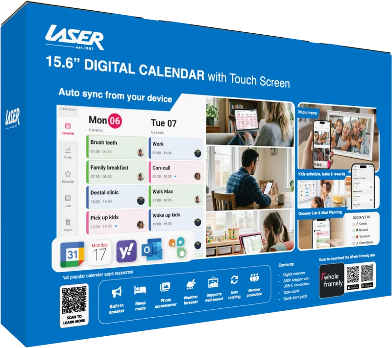 Laser 15.6" Digital Calendar with Touch Screen White