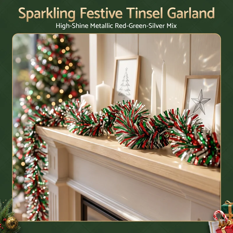 Jingle Jollys 20M Christmas Tinsel Garland Mixed Colors Xmas Party Decoration
