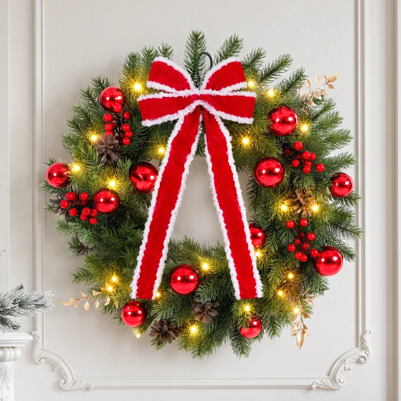 Jingle Jollys 60cm Pre-lit Christmas Wreath Garlands LED Light Front Door Decor Bow