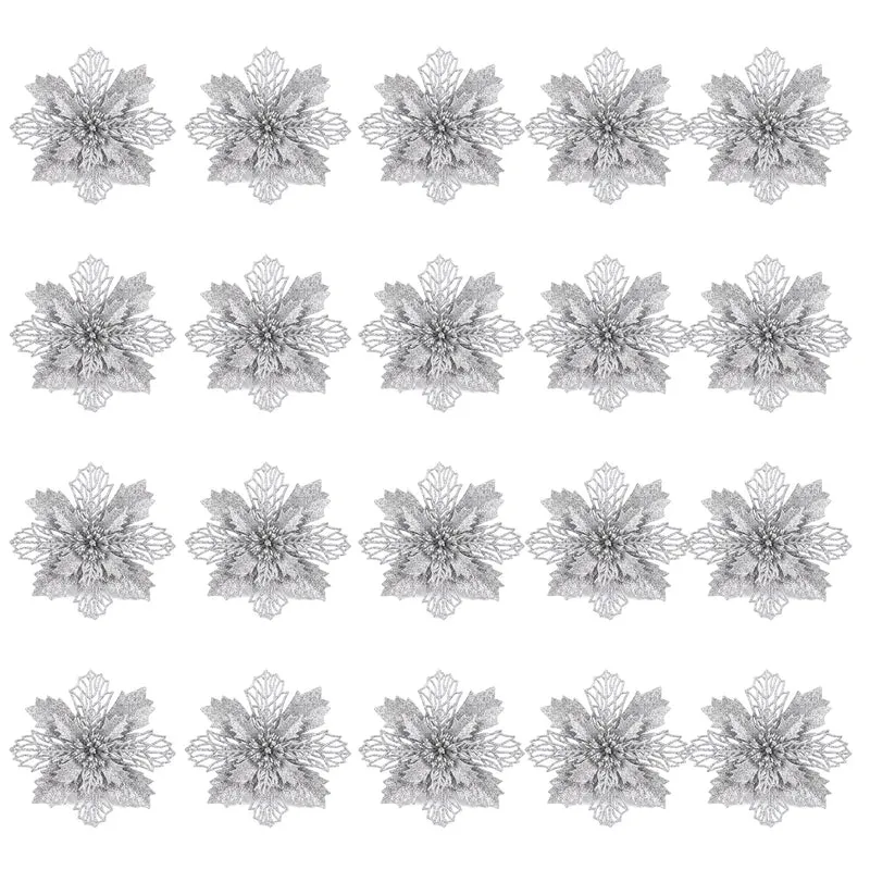 Jingle Jollys 20Pcs Christmas Tree Flower Set Garland Wreath Poinsettia Decorations