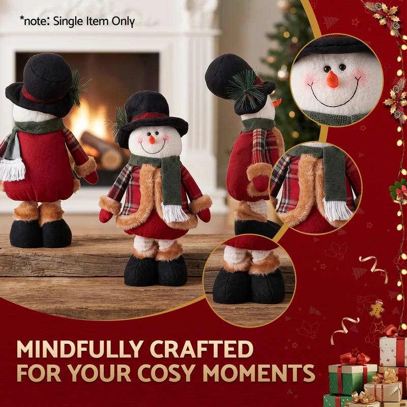 Jingle Jollys Christmas Snowman Ornament 40-56cm Telescopic Tabletop Decoration Doll, Adjustable Length For Tabletop, Window, Mantel, Indoor Holiday Decor
