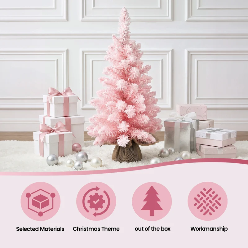 Jingle Jollys 60cm Flocked Pink Christmas Tree Mini Tabletop Xmas Tree