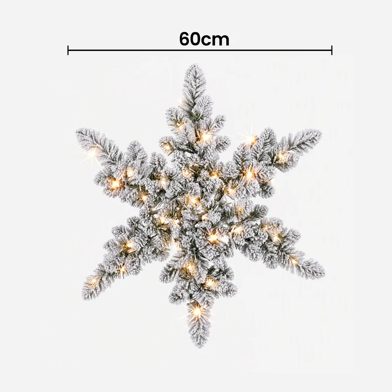 Jingle Jollys 60cm Flocked Snowflake Christmas Wreath Garland Pre-Lit 40 LED Light Decor