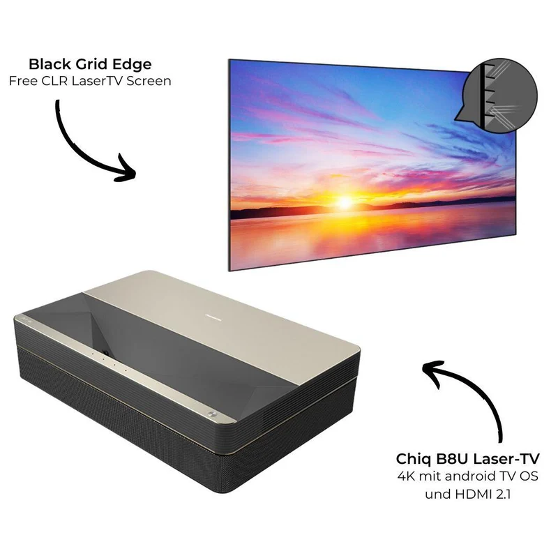 Chiq B8U 4K Laser-TV Bundle mit Black Grid CLR Leinwand