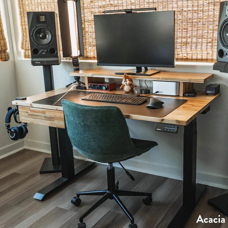 Desky Dual Hardwood Sit Stand Desk 200cm Acacia Desktop and Space Grey Frame