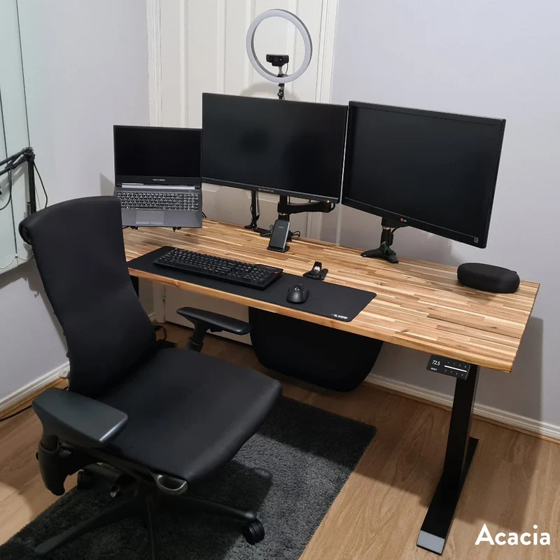 Desky Dual Hardwood Sit Stand Desk 200cm Acacia Desktop and Matte Black Frame
