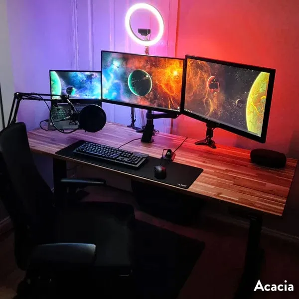Desky Dual Hardwood Sit Stand Desk 200cm Acacia Desktop and Grey Frame