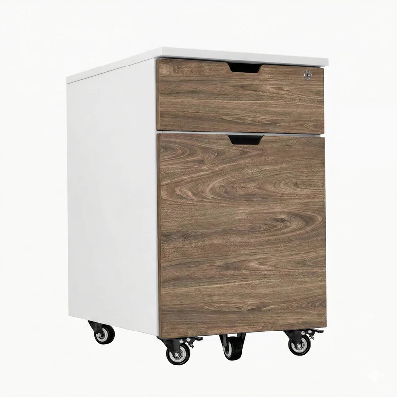 Desky Minimal Wooden Filing Cabinet - White / Natural Walnut Melamine