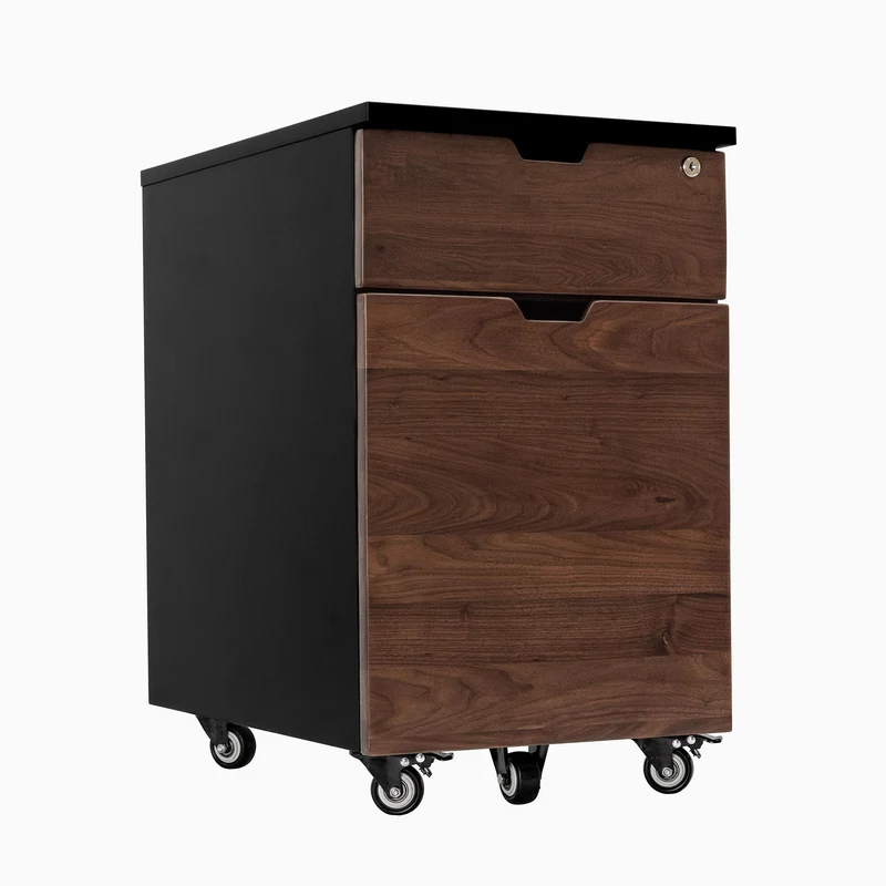 Desky Minimal Wooden Filing Cabinet - White / Natural Walnut Melamine
