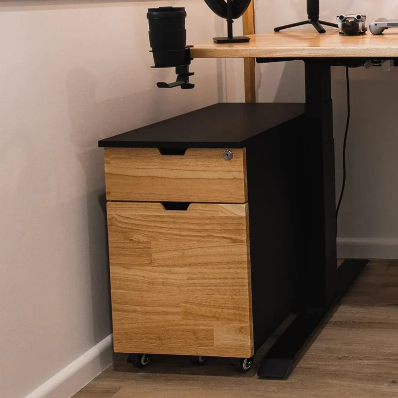 Desky Minimal Wooden Filing Cabinet - White / Prime Oak Melamine