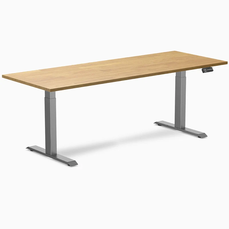 Desky Dual Rubberwood Sit Stand Desk 200cm Light Oak Desktop and Space Grey Frame