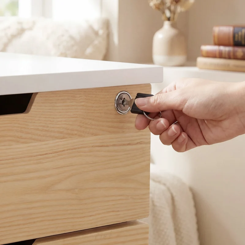 Desky Minimal Wooden Filing Cabinet - White / Dark Bamboo