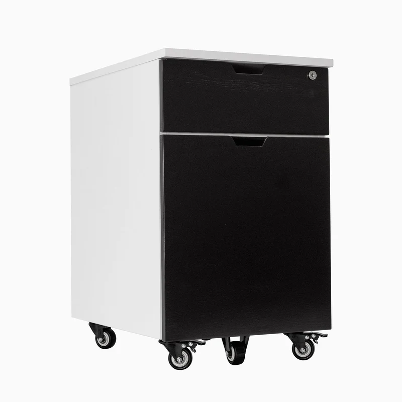Desky Minimal Wooden Filing Cabinet - White / Black Ash Hardwood