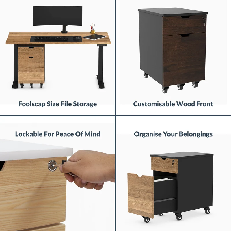 Desky Minimal Wooden Filing Cabinet - White / Maple Hardwood