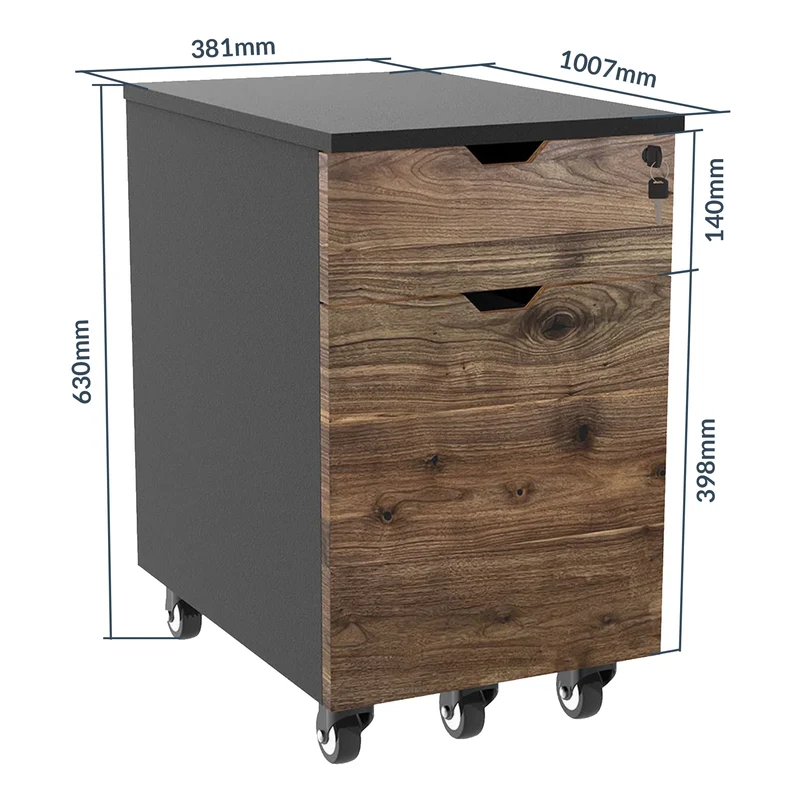 Desky Minimal Wooden Filing Cabinet - White / Bamboo