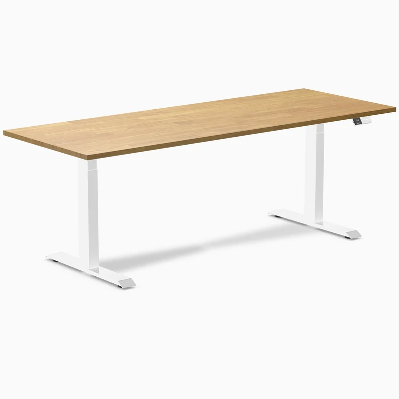 Desky Dual Rubberwood Sit Stand Desk 200cm Light Oak Desktop and White Frame